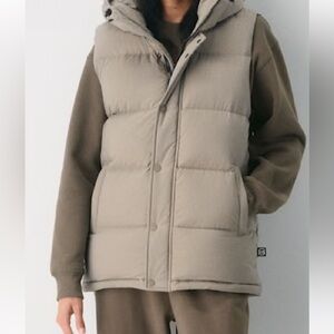 Aritzia Beige Quilted Puffer Vest with Hood